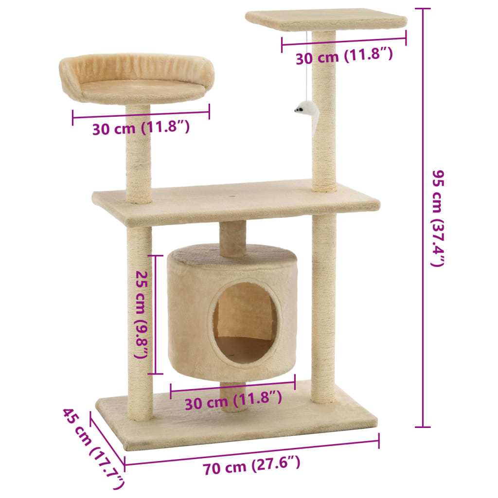 Katzen-Kratzbaum Sisal 95 cm Grau