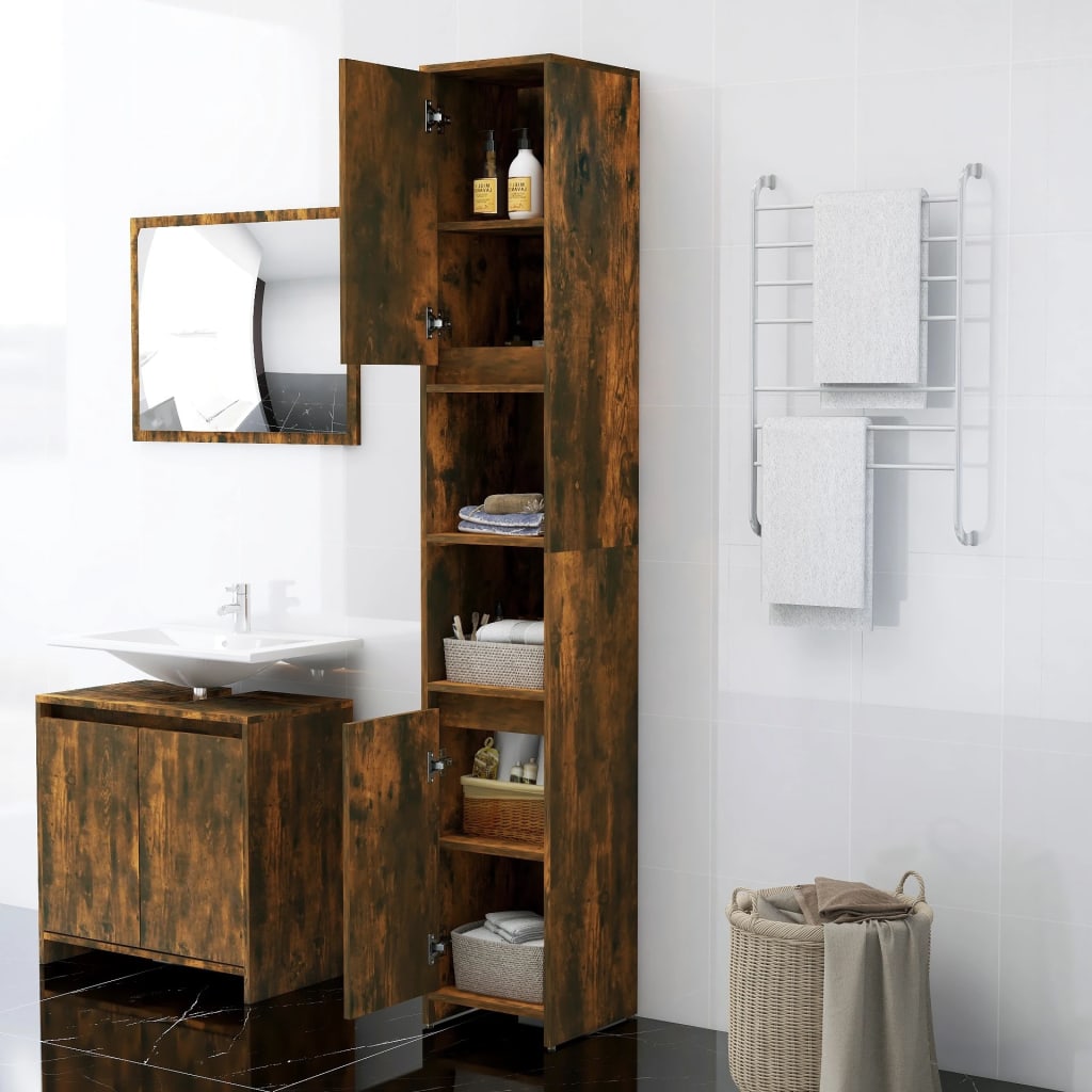 Badezimmerschrank Weiß 30x30x183,5 cm Holzwerkstoff