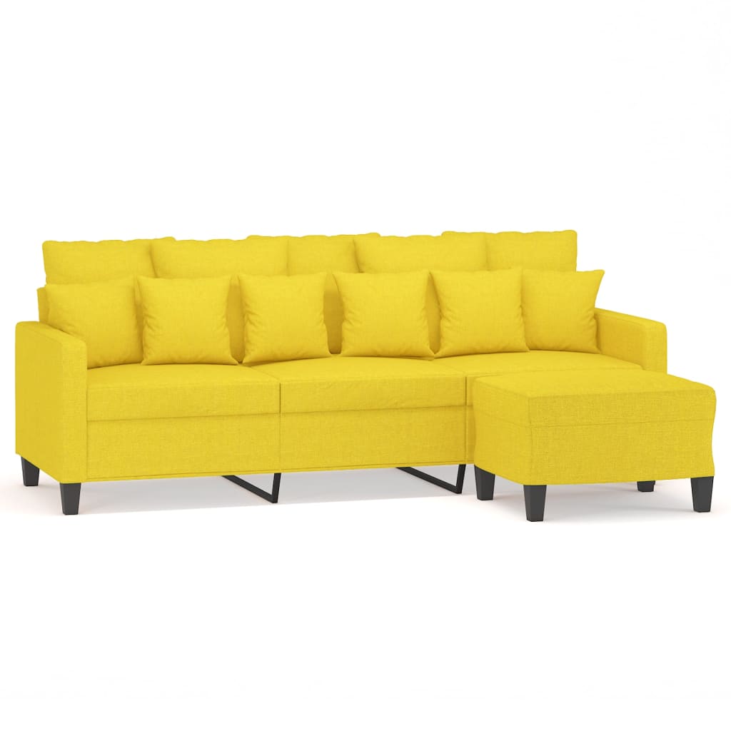 3-Sitzer-Sofa mit Hocker Creme 180 cm Stoff