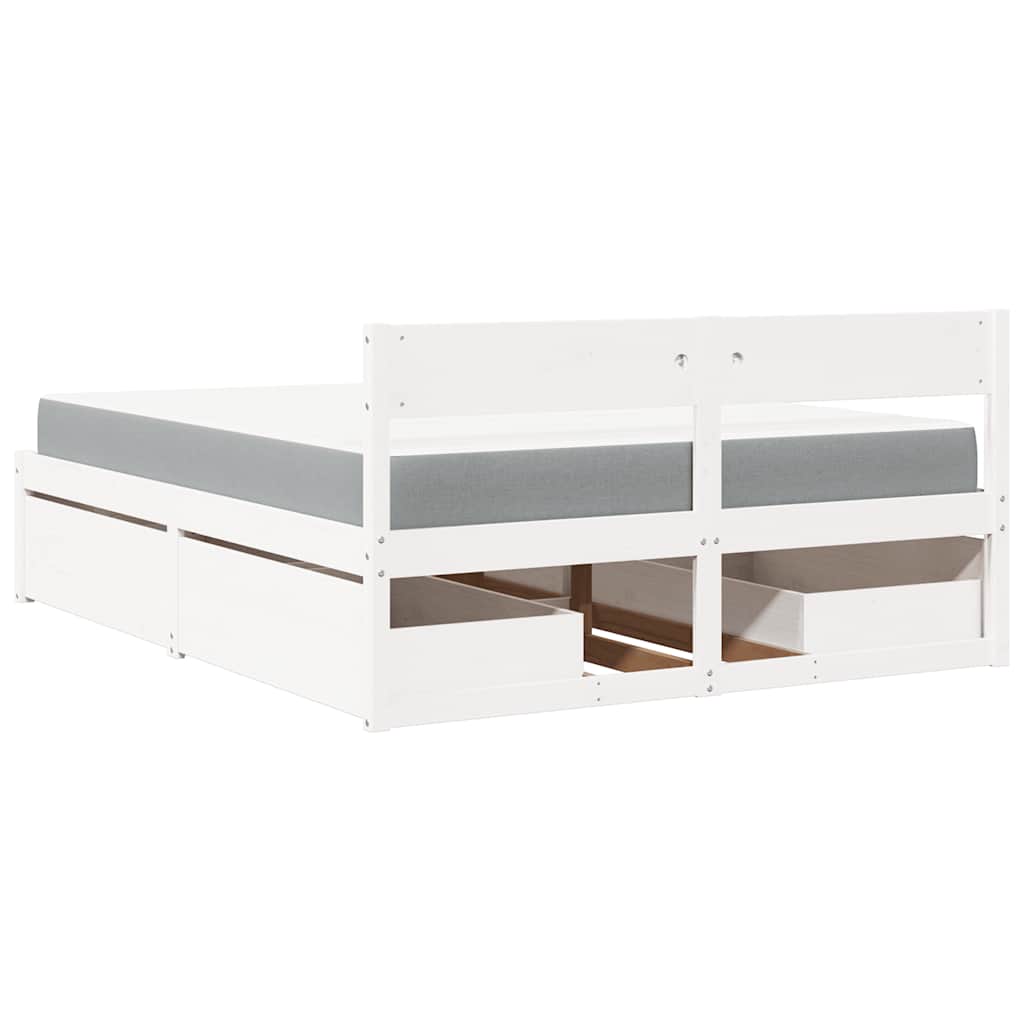 Bett mit Schubladen und Matratze 200x200 cm Massivholz Kiefer