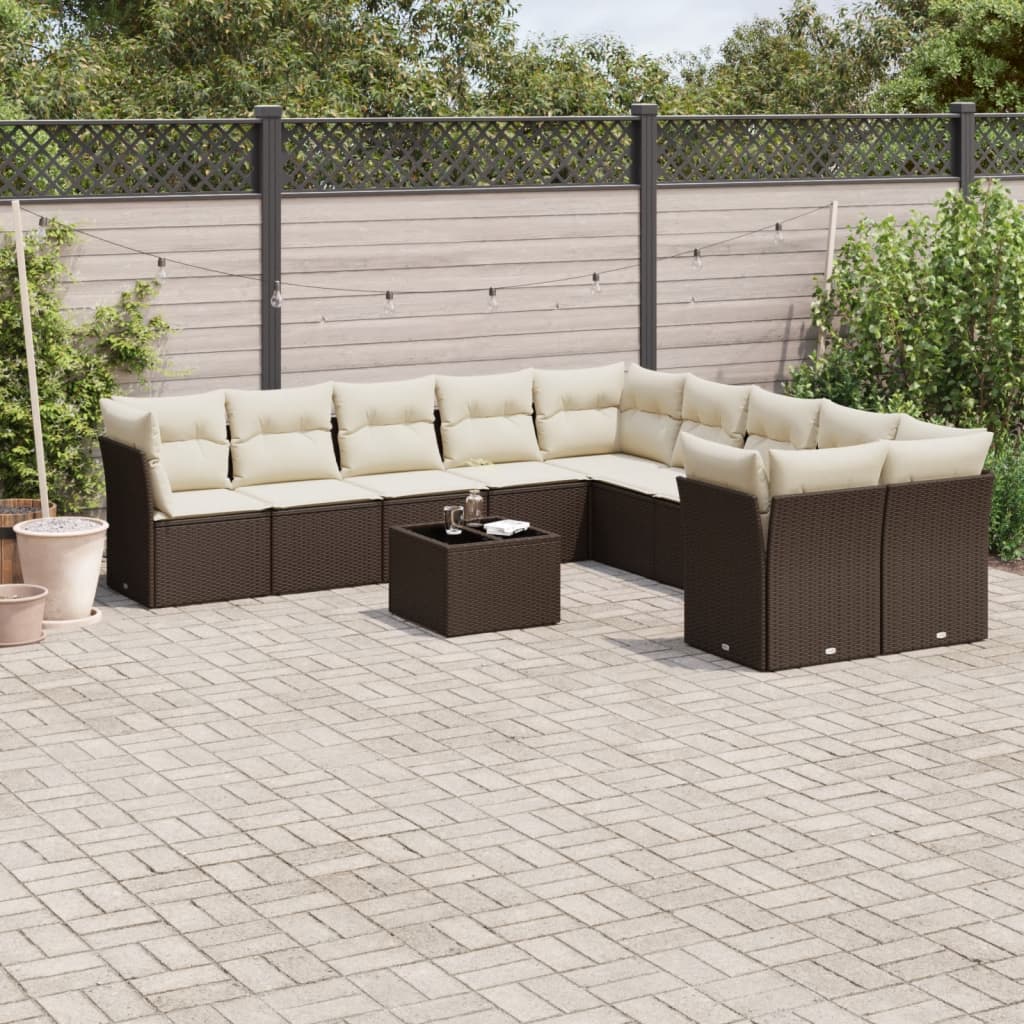 10-tlg. Garten-Sofagarnitur mit Kissen Schwarz Poly Rattan