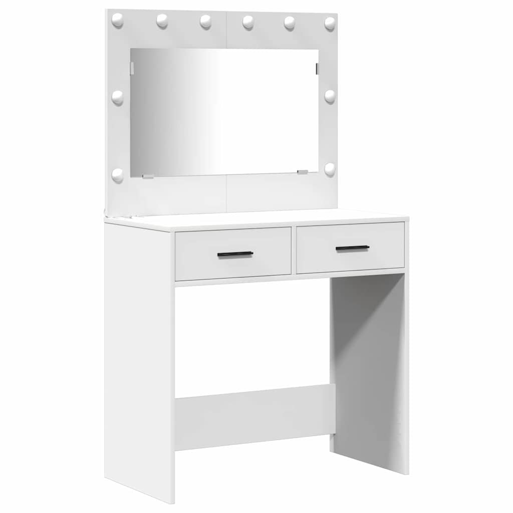 Schminktisch mit Spiegelbeleuchtung 3 pcs Weiß Holzwerkstoff