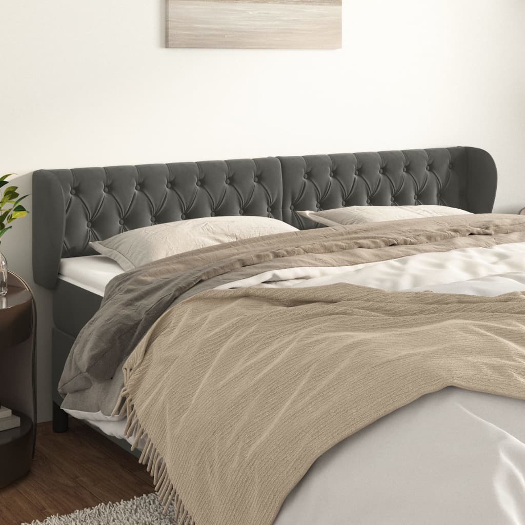 Kopfteil mit Ohren Dunkelblau 93x23x78/88 cm Samt