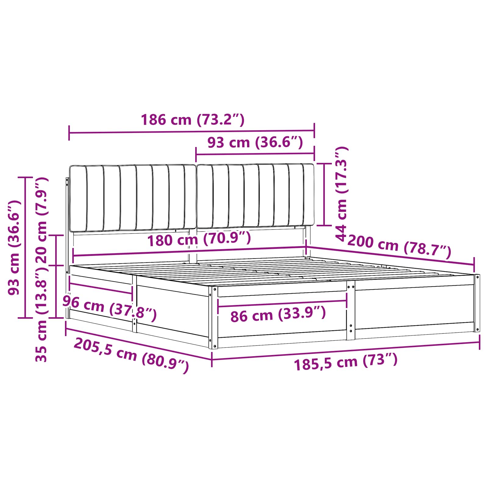 Bettgestell mit gepolstertem Kopfteil Hellgrau 200 x 200 cm
