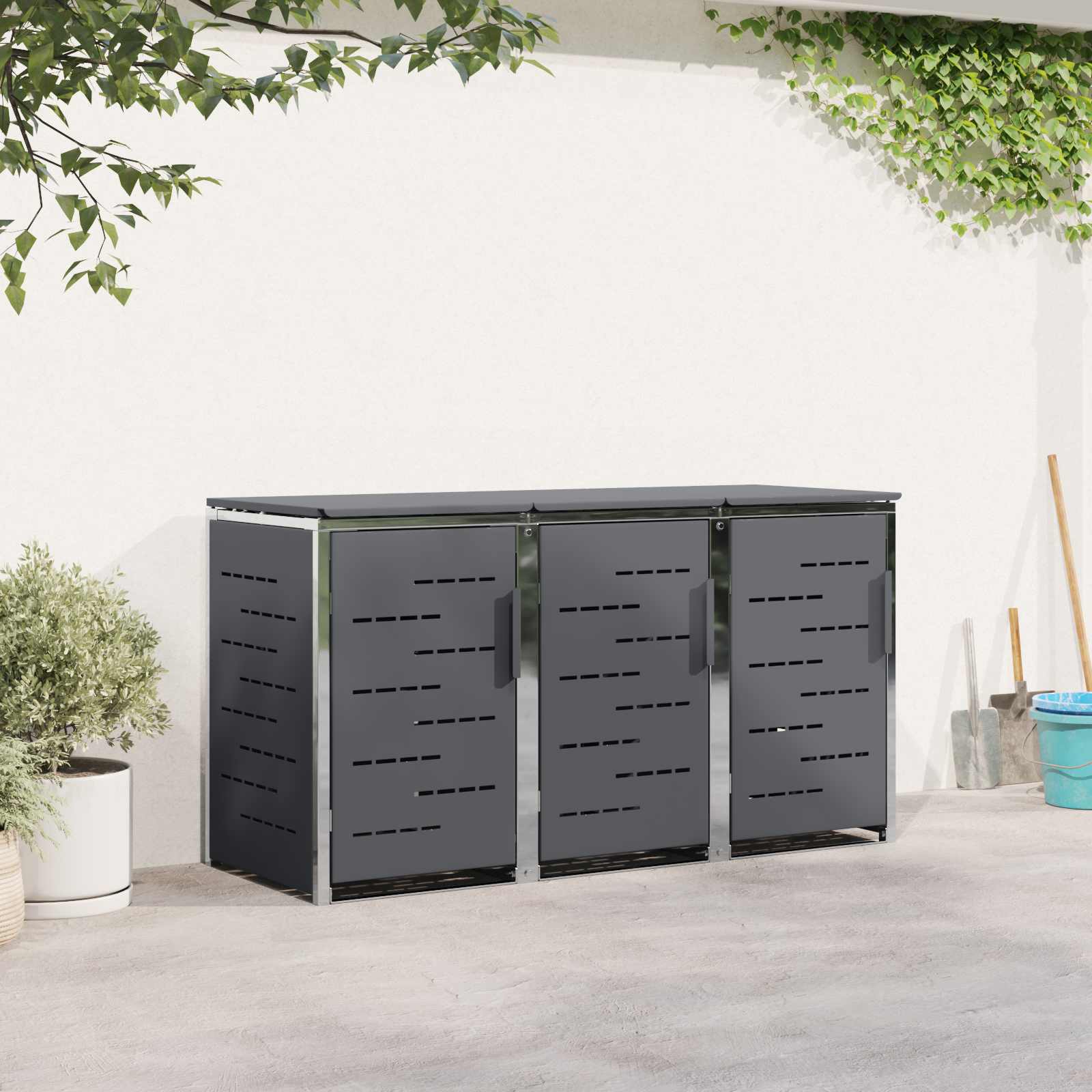 Mülltonnenbox for 2 Bins 240L Edelstahl Schwarz