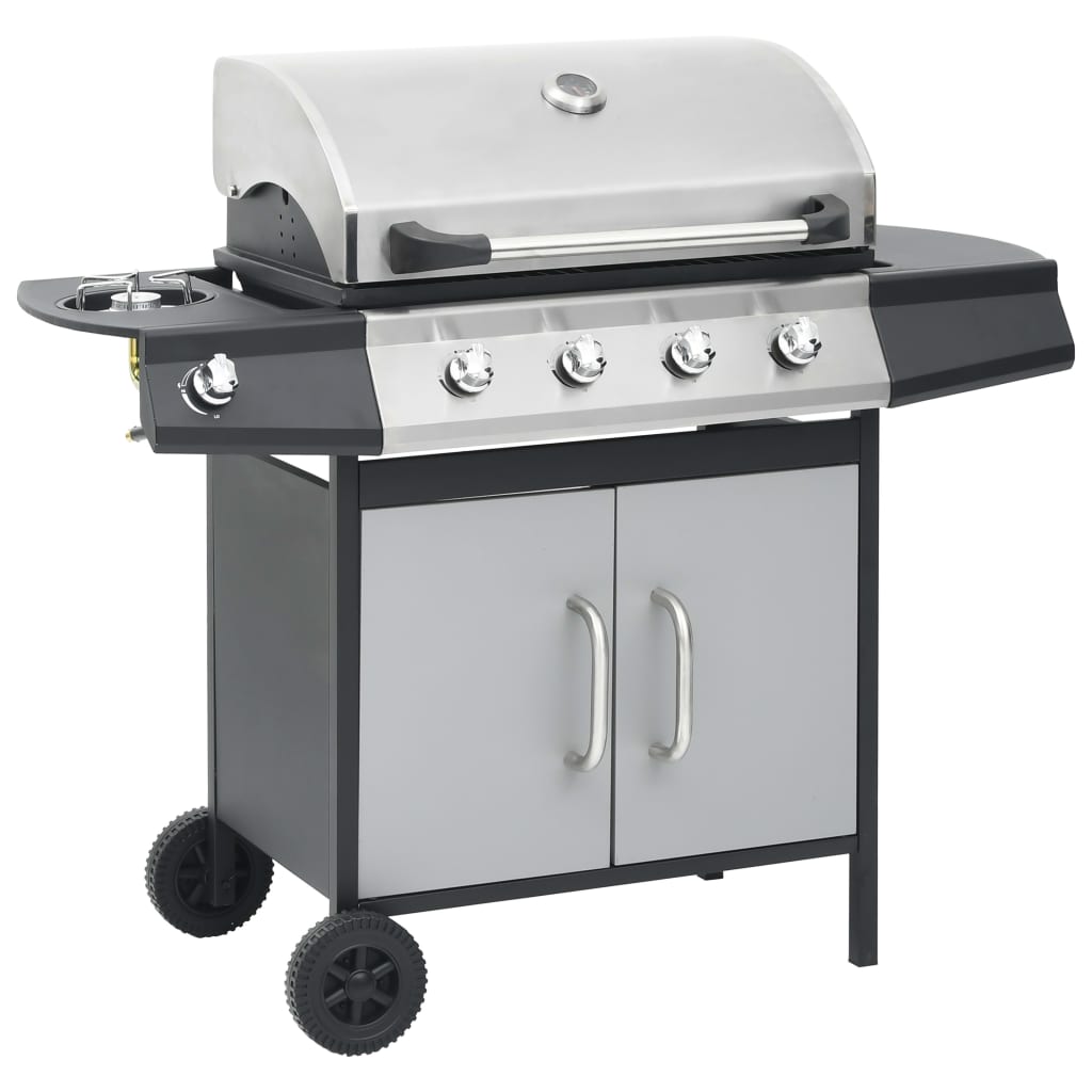 Gasgrill 4+1 Flammen Schwarz Stahl