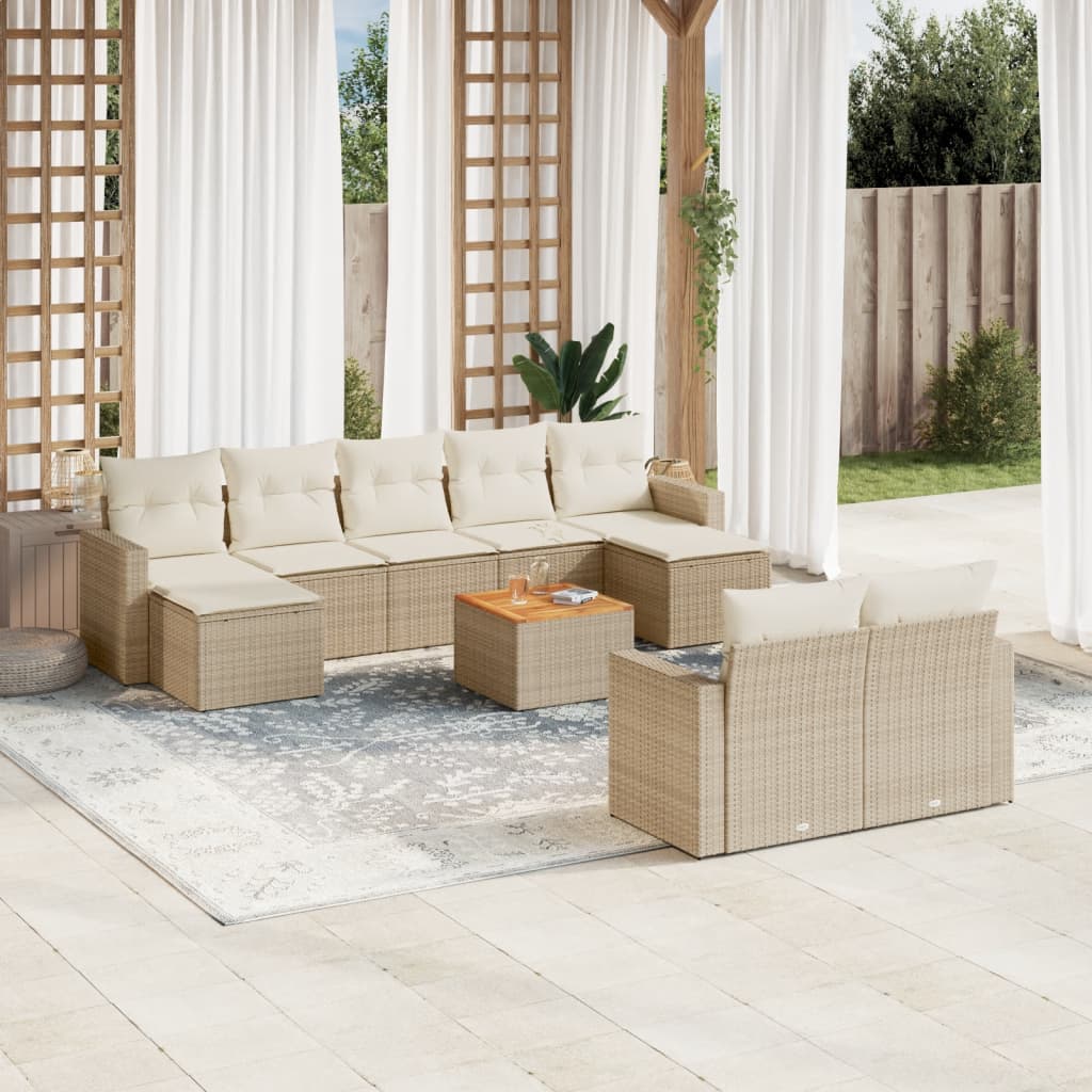 10-tlg. Garten-Sofagarnitur mit Kissen Schwarz Poly Rattan