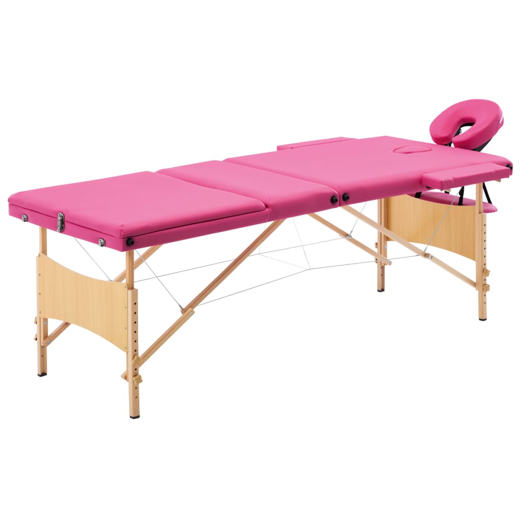 Massageliege Klappbar 3-Zonen mit Holzgestell Bordeaux-Lila
