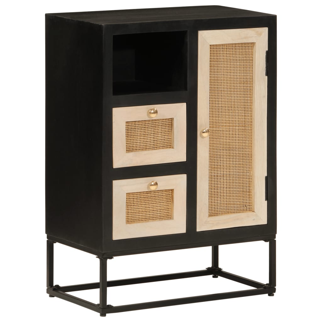 Nachttisch Schwarz 40x30x50 cm Massivholz Mango und Eisen