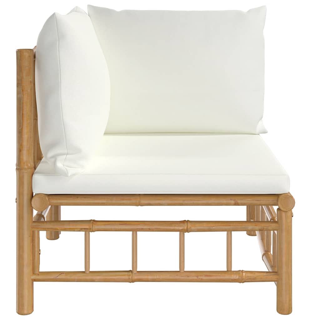 3-tlg. Garten-Lounge-Set mit Kissen Creme Bambus