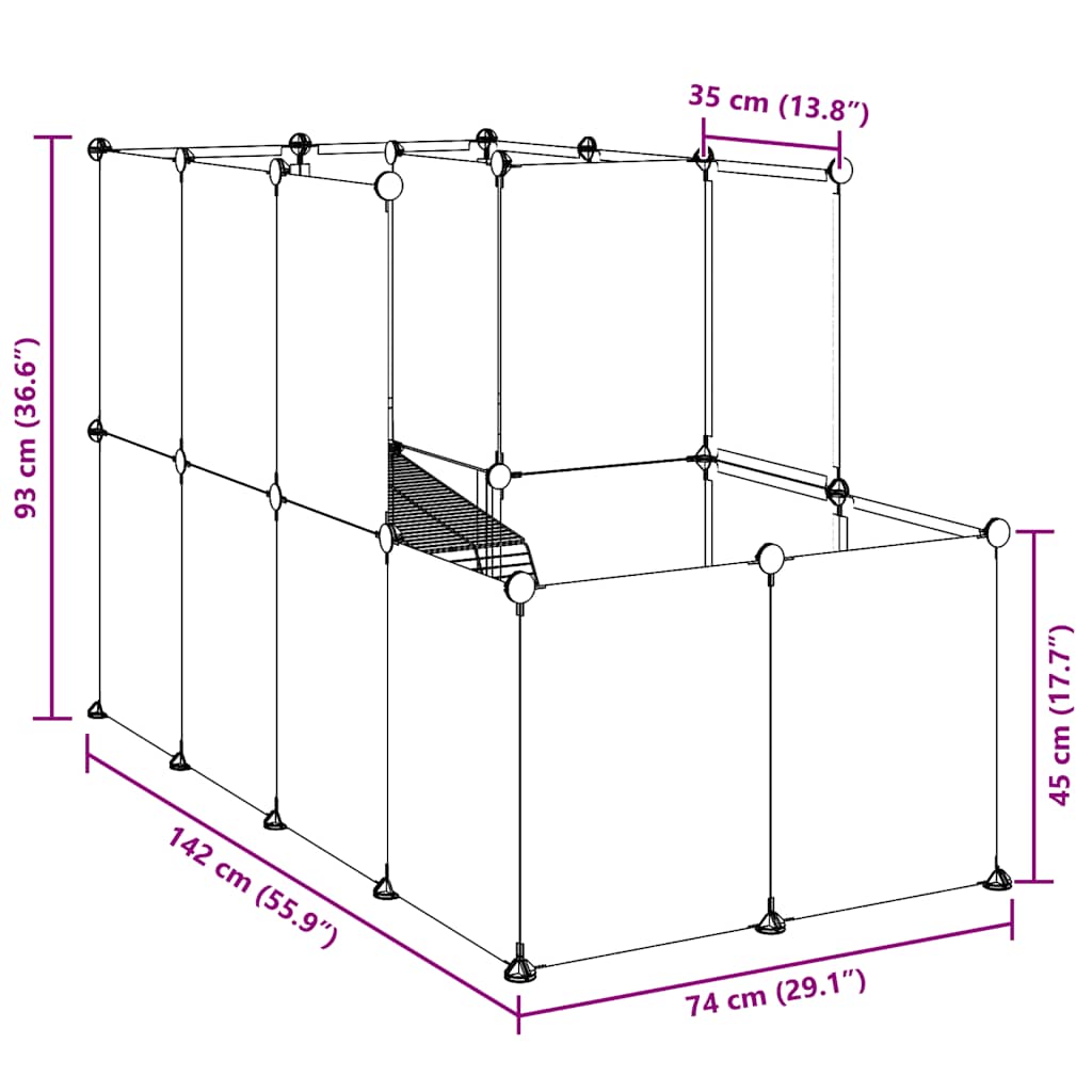 Kleintierkäfig Schwarz 142x74x93 cm PP und Stahl