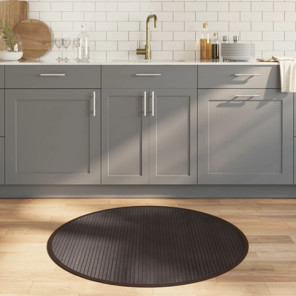 Teppich Rund Schwarz 60 cm Bambus
