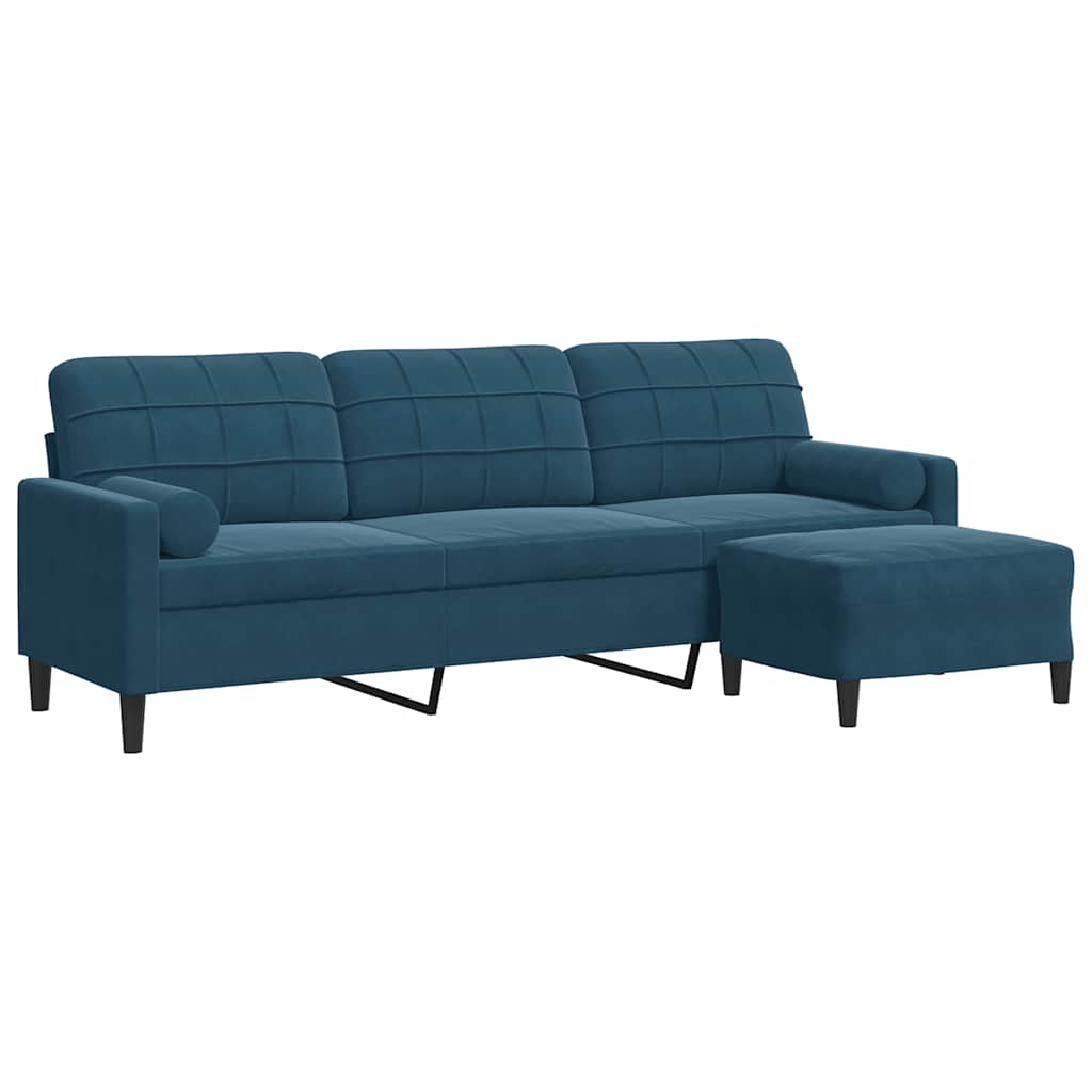 3-Sitzer-Sofa mit Hocker Hellgrau 180 cm Samt