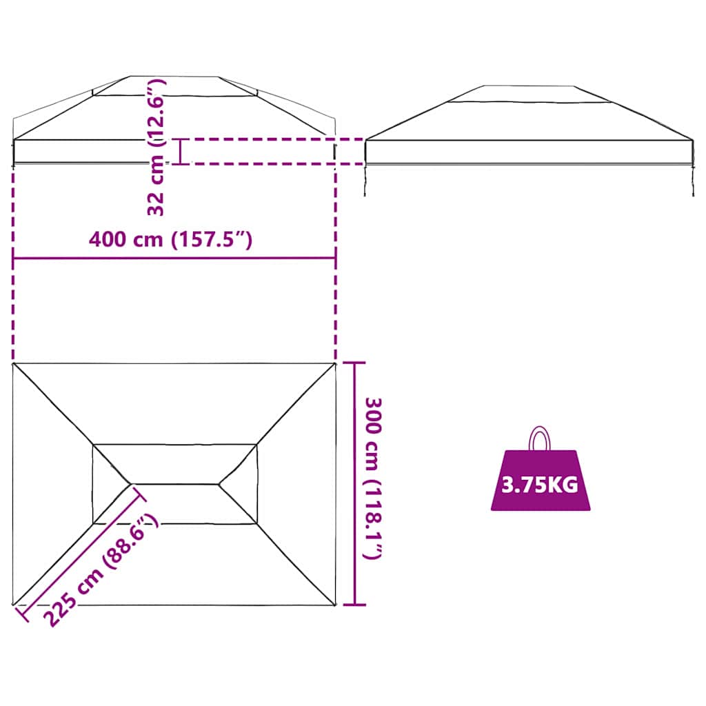 Ersatzbezug für Pavillon Transparent 300 x 300 x 26 cm PVC