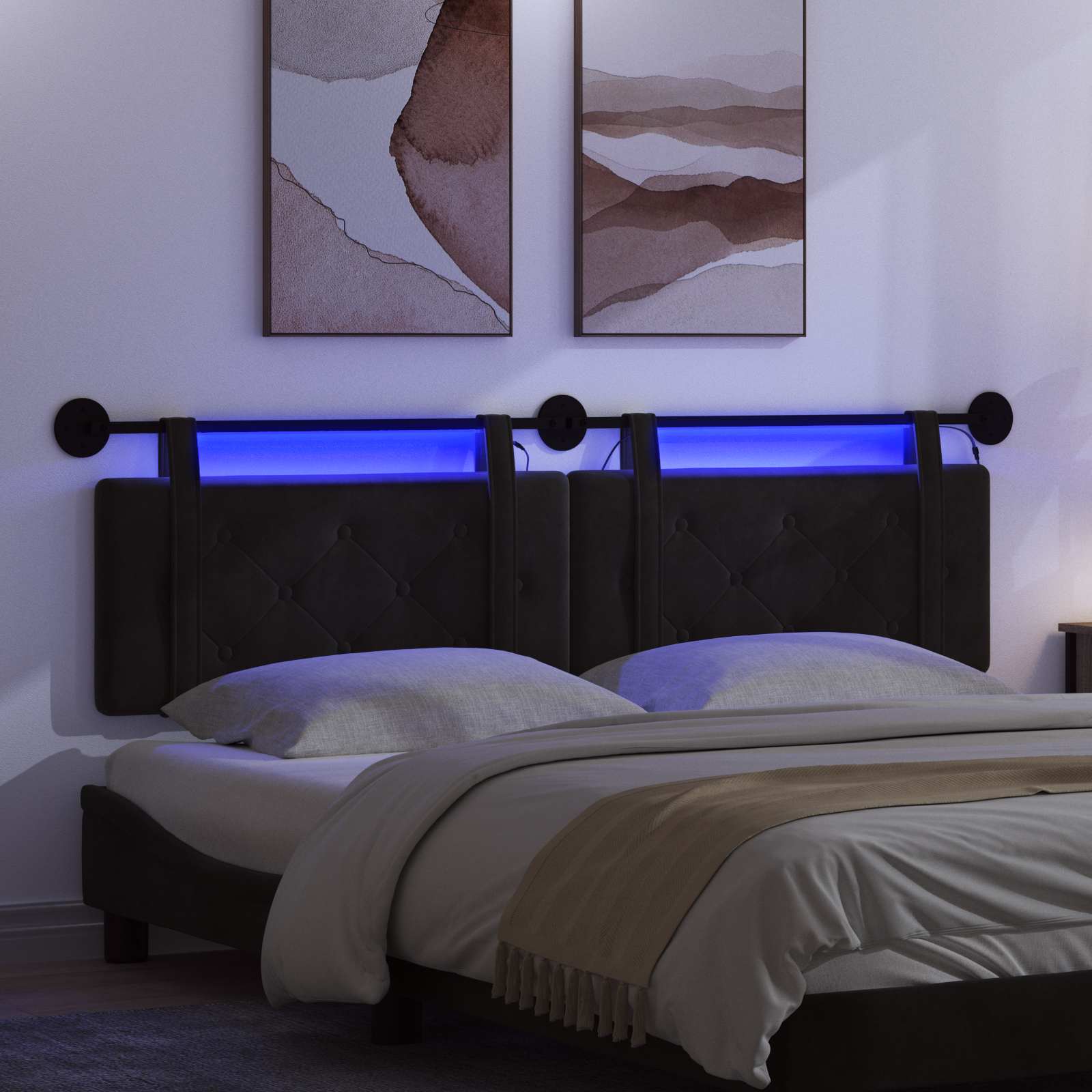 Hängendes Kopfteil Mit LED Licht Hellgrau Samt