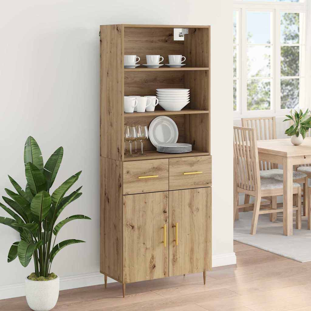 Highboard Hochglanz-Weiß 69,5x34x180 cm Holzwerkstoff