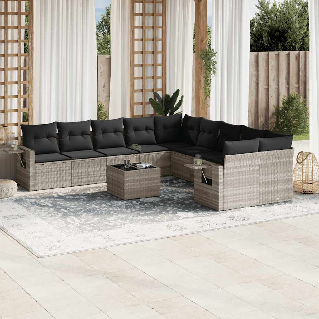 10-tlg. Garten-Sofagarnitur mit Kissen Schwarz Poly Rattan