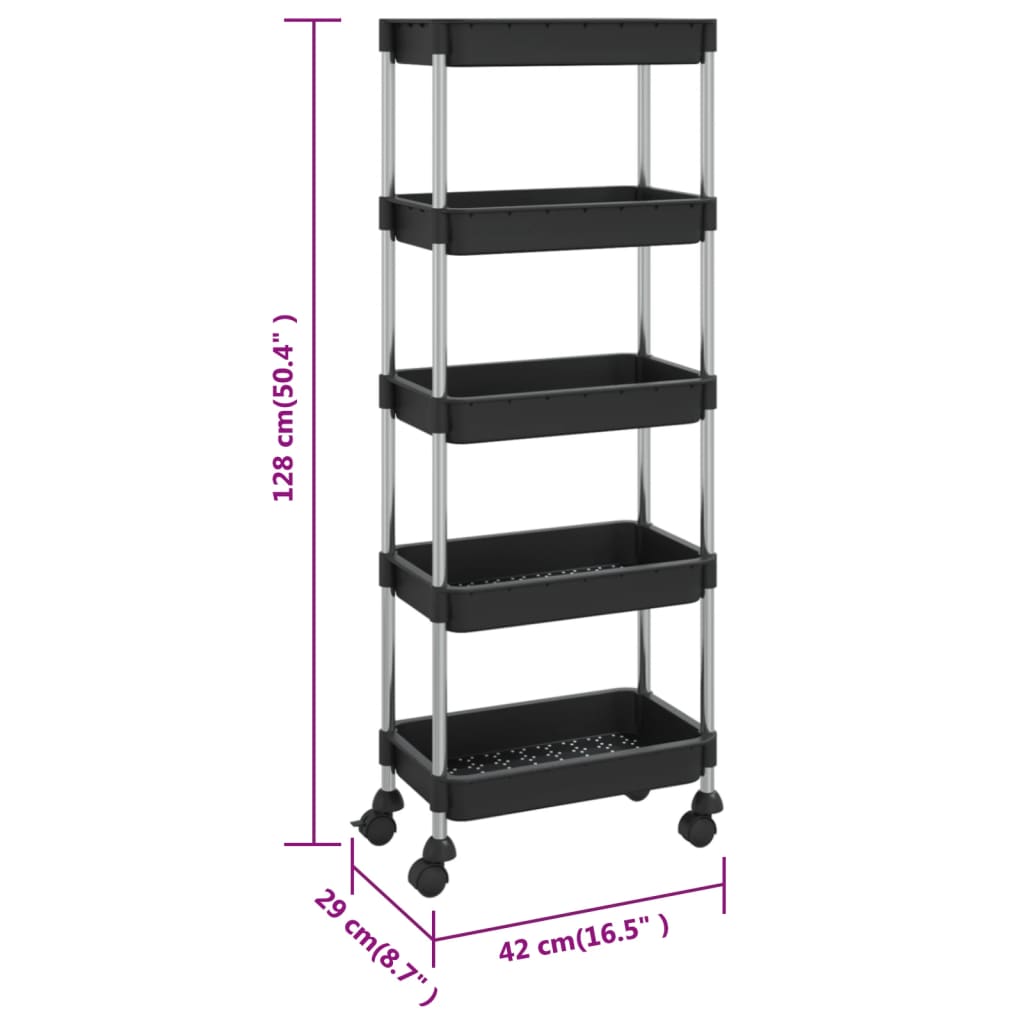 Küchenwagen 5 Etagen Türkis 42x29x128 cm Eisen und ABS