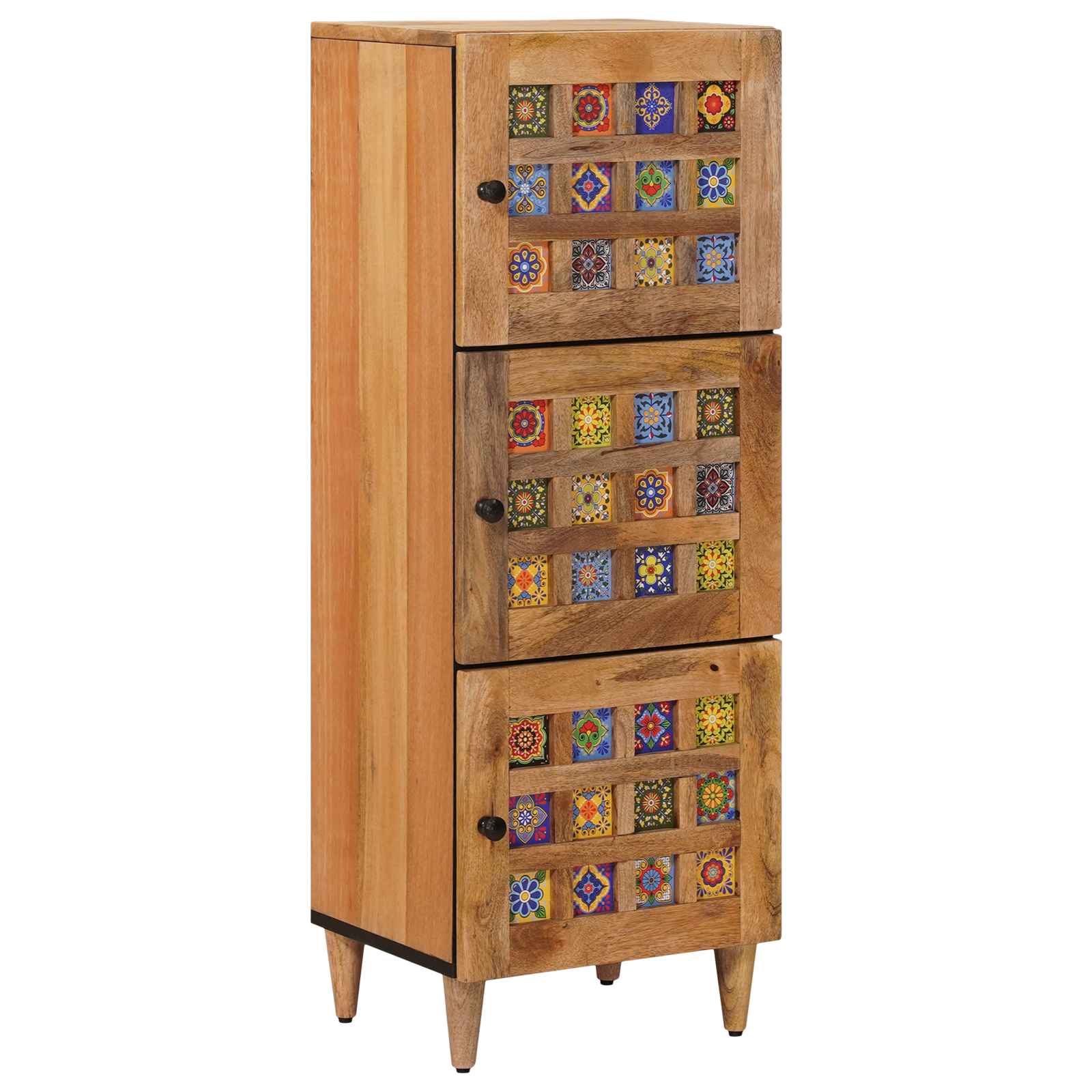 Highboard mit Tür Walnuss 40 x 33 x 110 cm Massivholz Mango