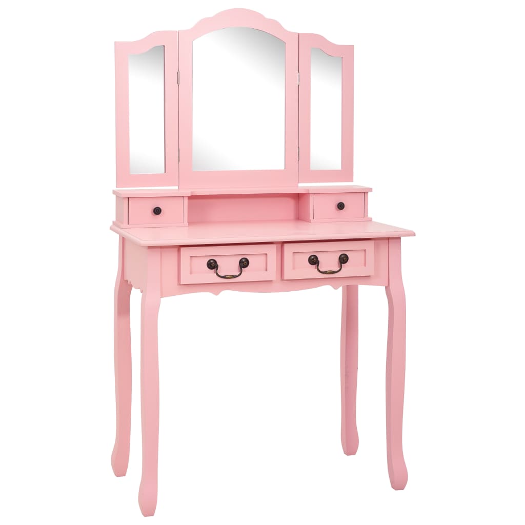 Schminktisch-Set mit Hocker Weiß 80x69x141cm Paulowniaholz