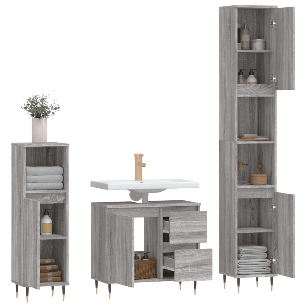3-tlg. Badmöbel-Set Räuchereiche Holzwerkstoff