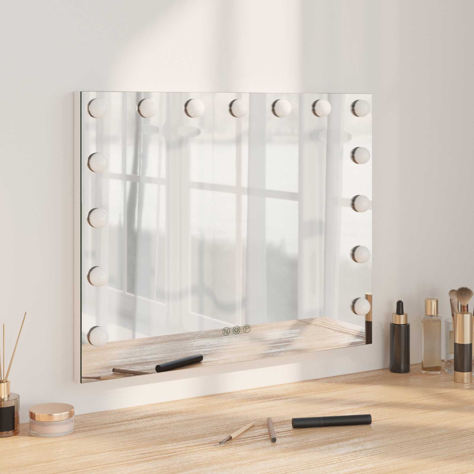 LED Schminkspiegel Weiß 44 x 10 x 53 cm Glas und Stahl