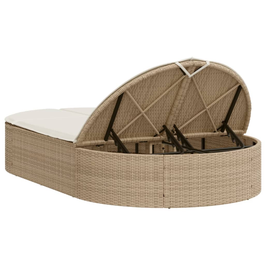 Doppel-Sonnenliege mit Kissen Schwarz Poly Rattan