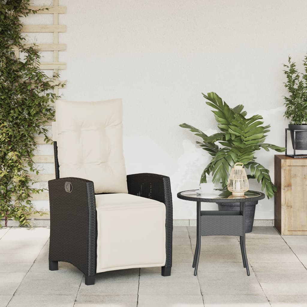 Gartensessel Verstellbar mit Kissen Schwarz Poly Rattan