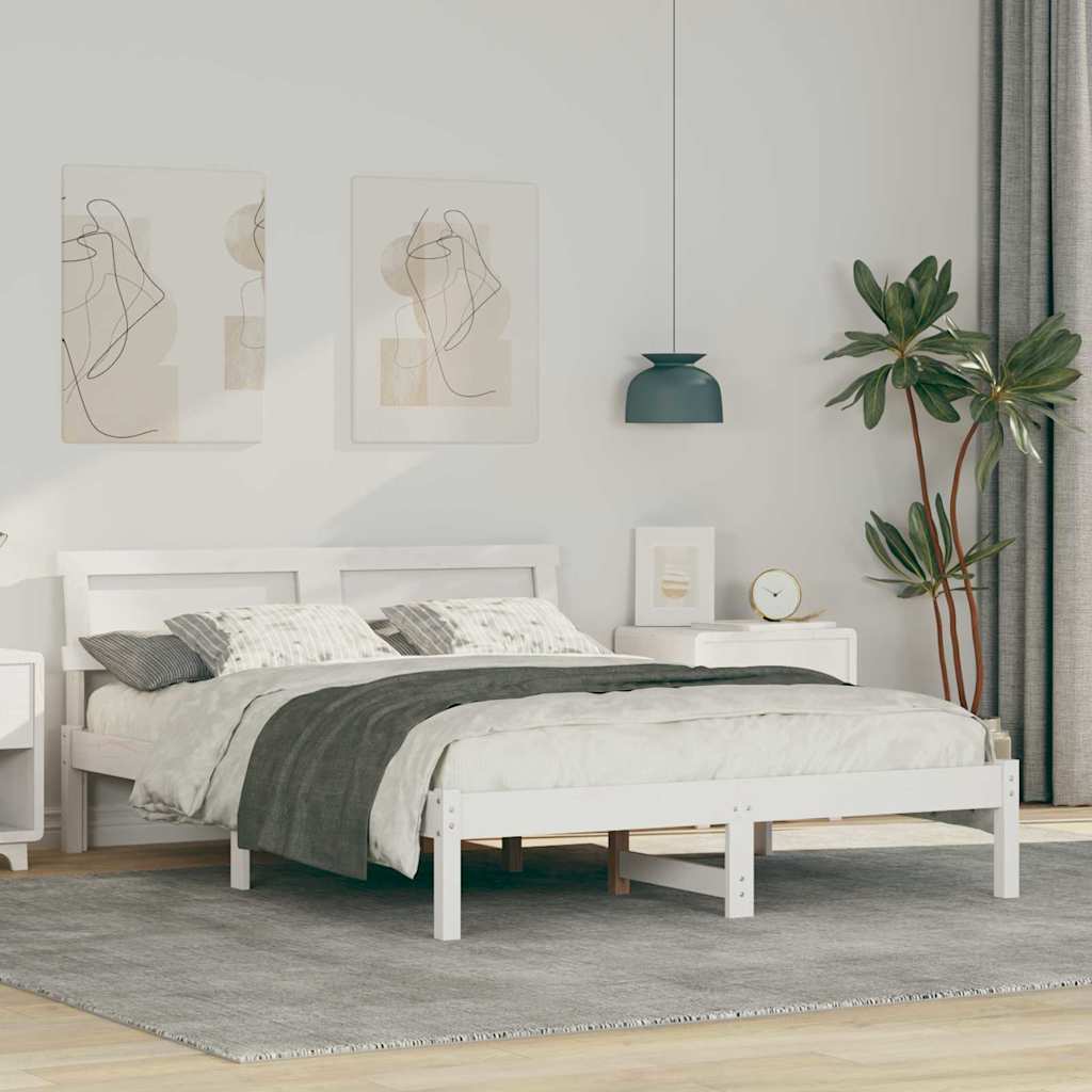 Bettgestell mit Kopfteil Braun 200 x 200 cm Massivholz Kiefer