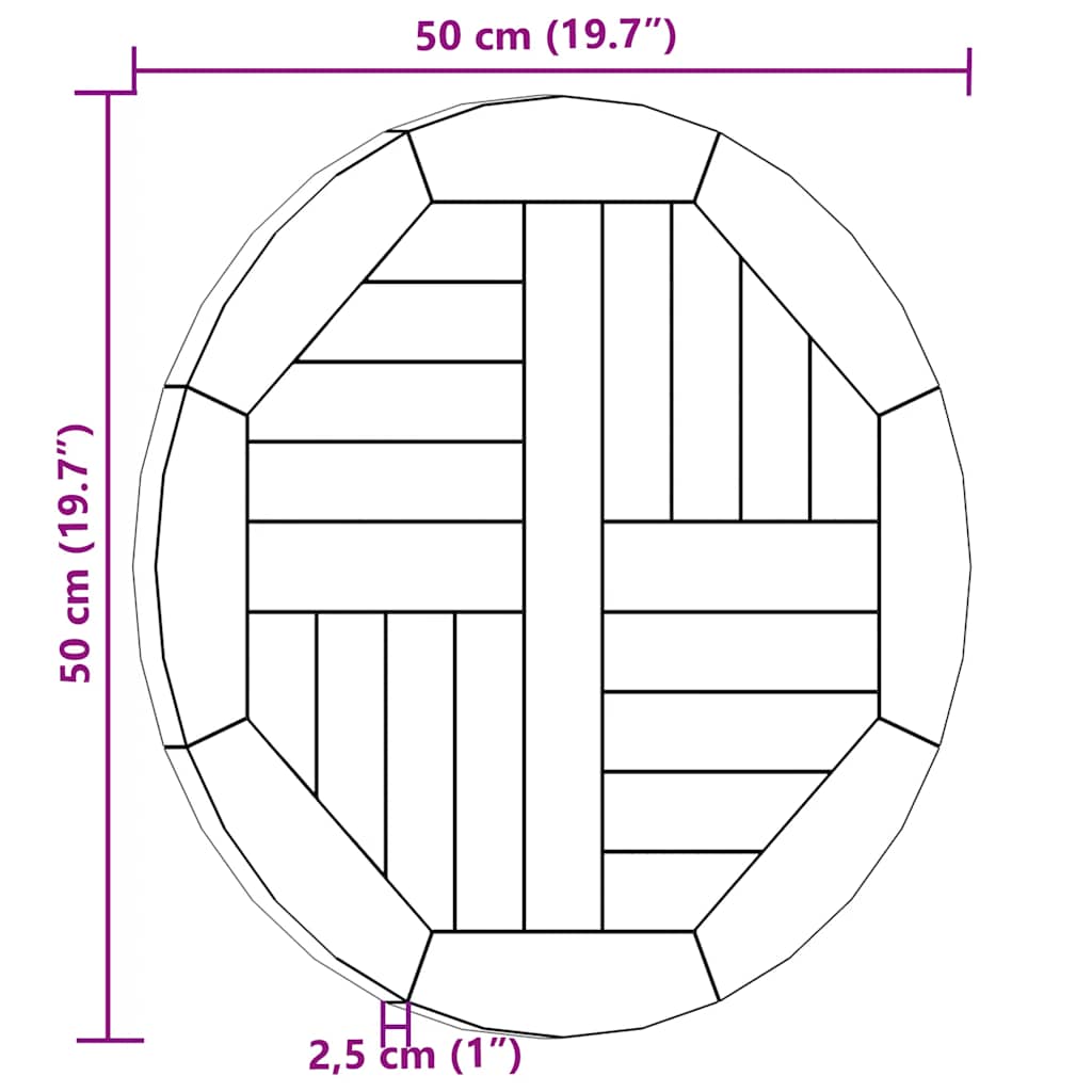 Tischplatte Massivholz Teak Rund 2,5 cm 40 cm