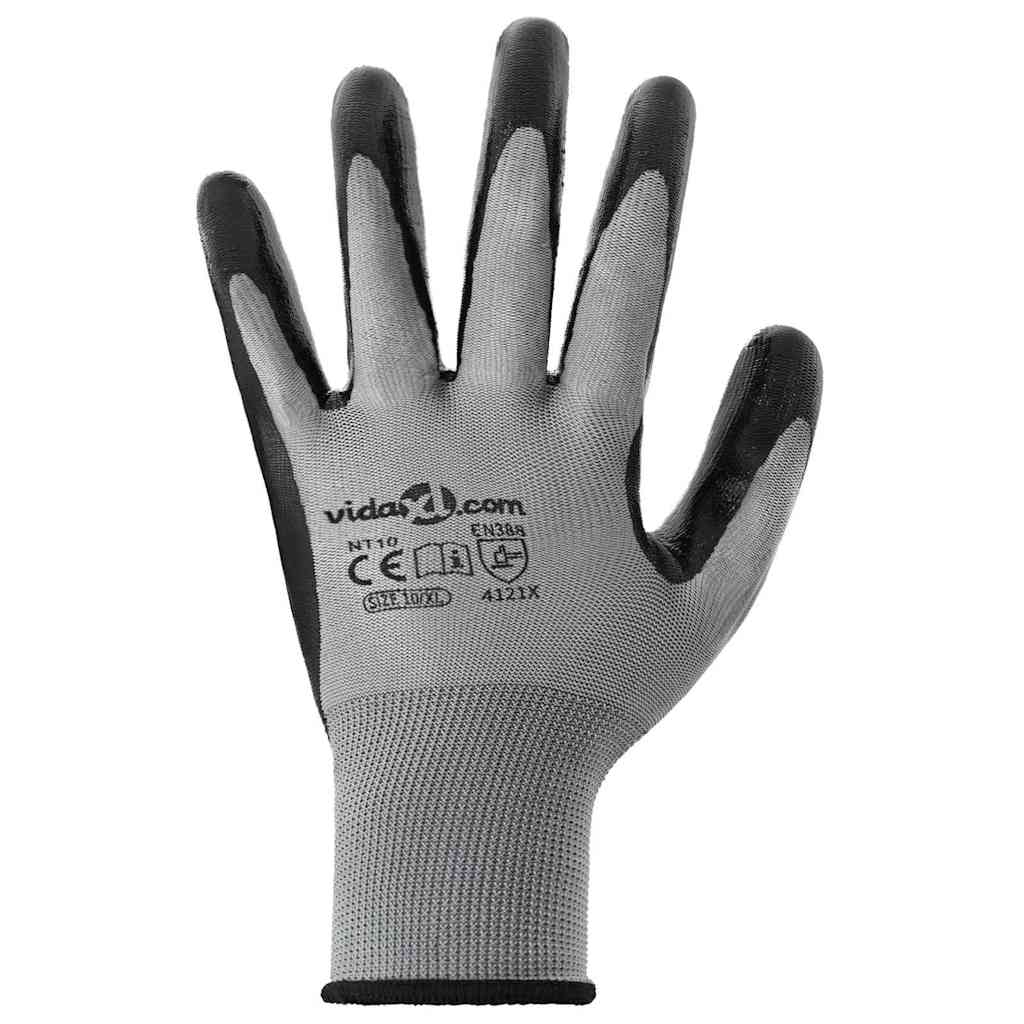 Arbeitshandschuhe 12 pcs Grau und Schwarz 7 / S Polyester