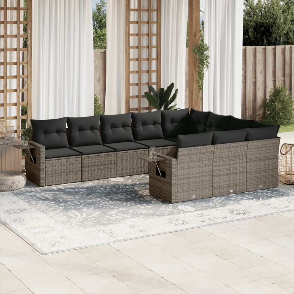 10-tlg. Garten-Sofagarnitur mit Kissen Schwarz Poly Rattan