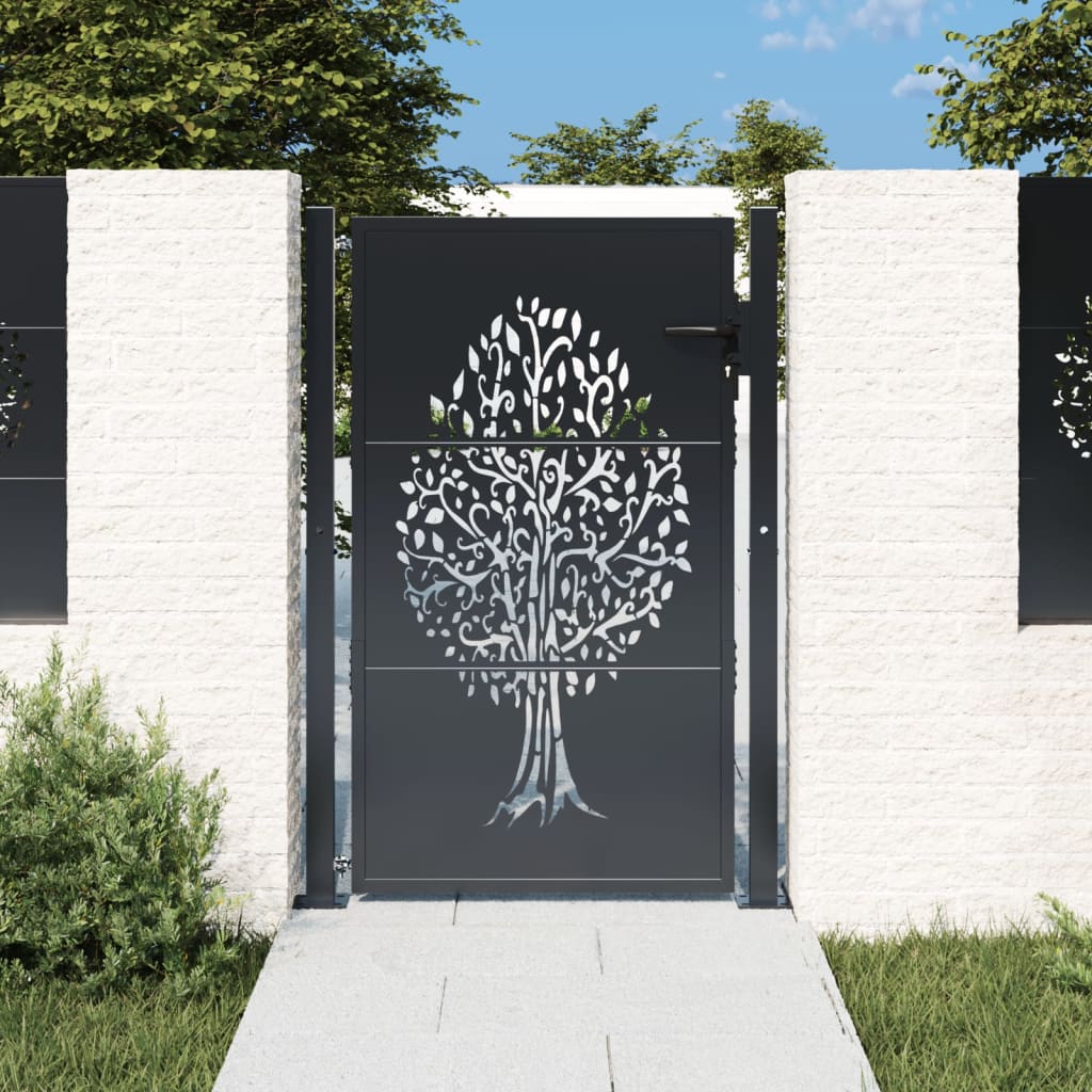 Gartentor Anthrazit 100x75 cm Stahl Baum-Design