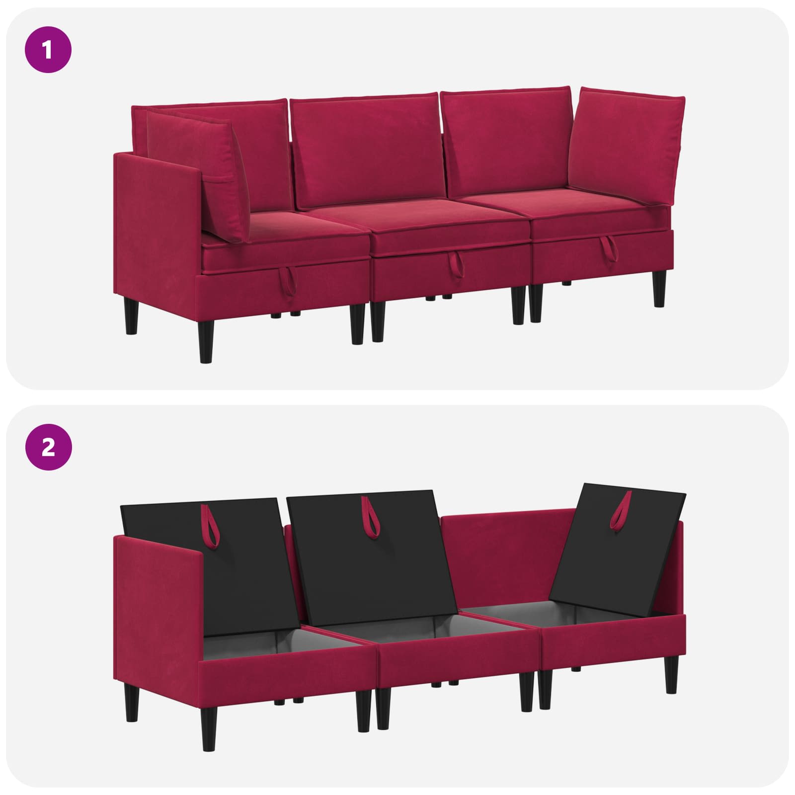 Wohnzimmergarnitur mit Kissen mit Speicher 3 pcs Hellgrau Samt