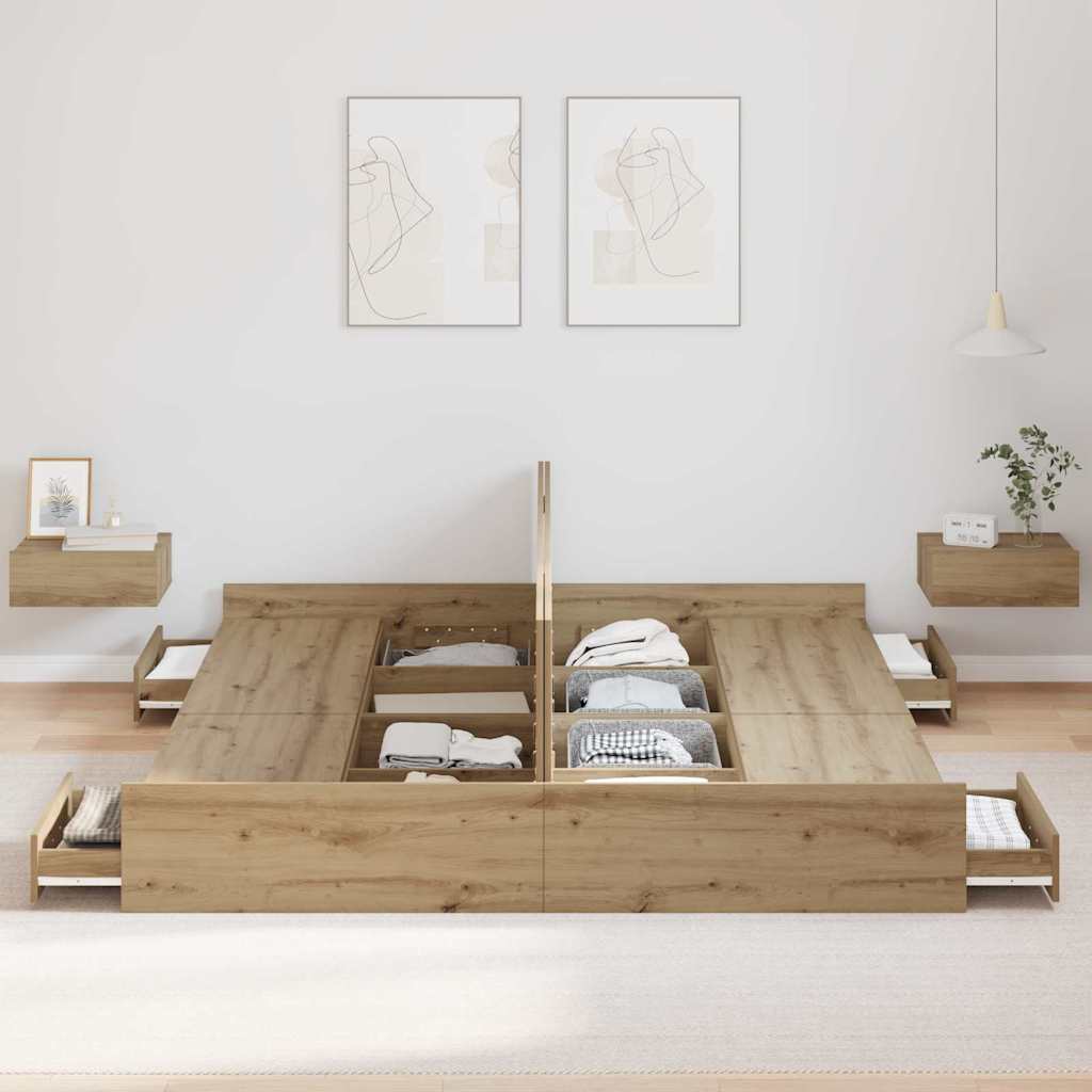 Aufbewahrungsbettgestell Weiß 200 x 200 cm Holzwerkstoff