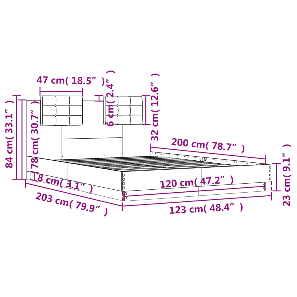 Bettgestell mit Kopfteil Grau Sonoma 180x200 cm Holzwerkstoff