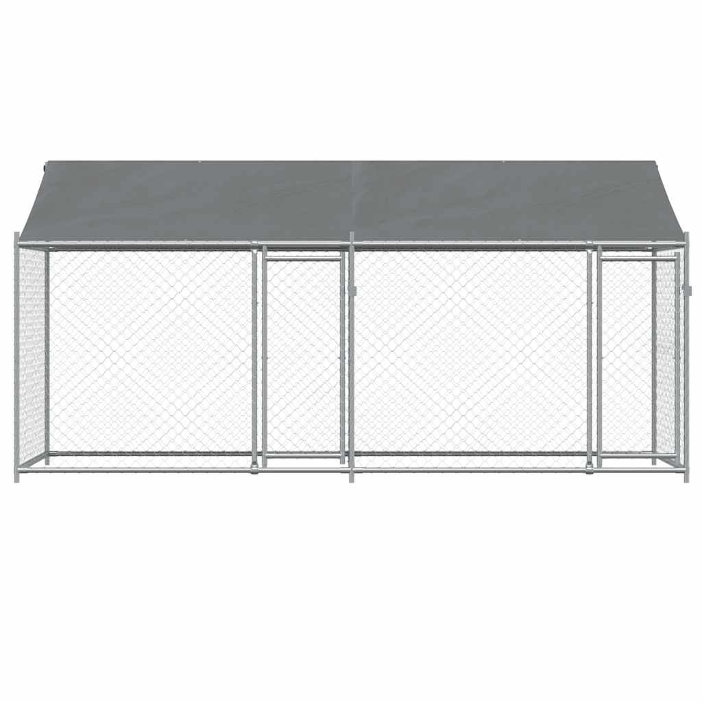 Hundezwinger mit Dach und Tür Grau 2x2x2 m Verzinkter Stahl