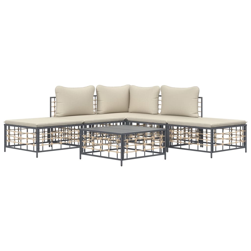 5-tlg. Garten-Lounge-Set mit Kissen Anthrazit Poly Rattan