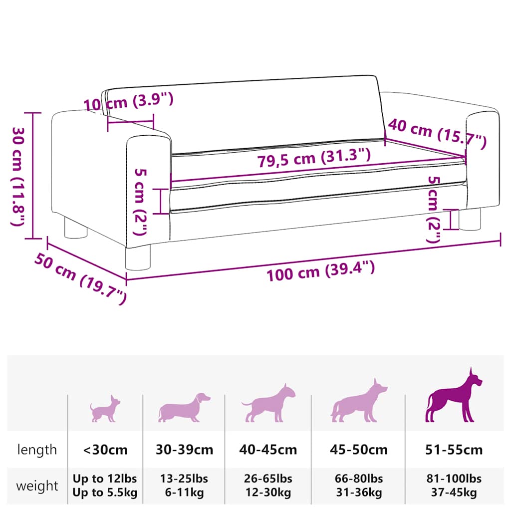 Hundebett mit Verlängerung Creme 100x50x30 cm Samt