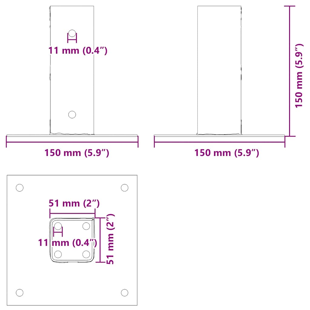 Pfostenträger Quadratisch 4Stk. Silber 46x46mm Verzinkter Stahl
