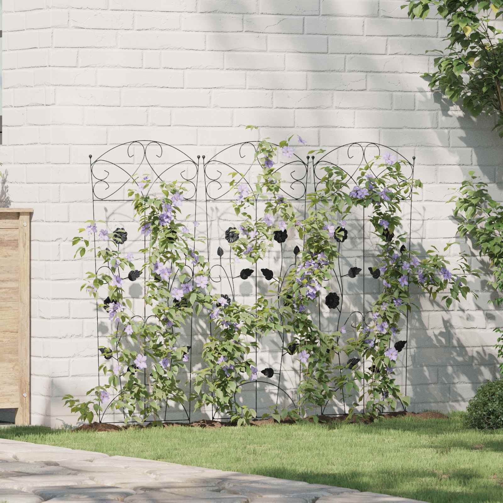 Gartenzaun mit Schloss 3 pcs Schwarz 112 x 39,5 cm Stahl