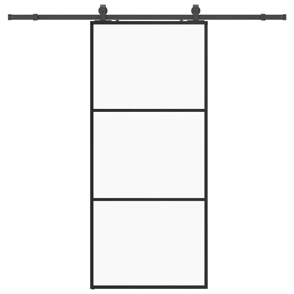 Schiebetür mit Beschlag Schwarz 76x205 cm ESG-Glas