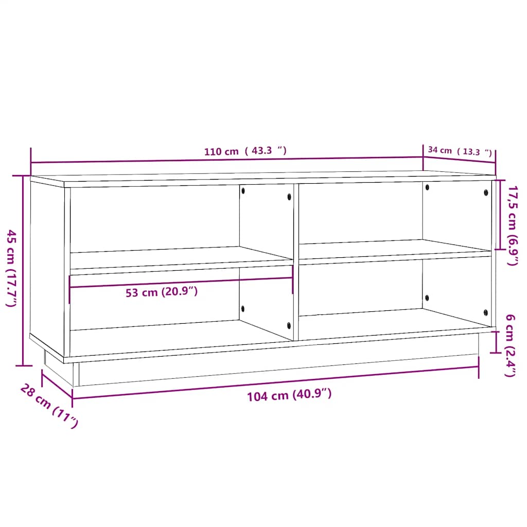 Schuhregal 110x34x45 cm Massivholz Kiefer