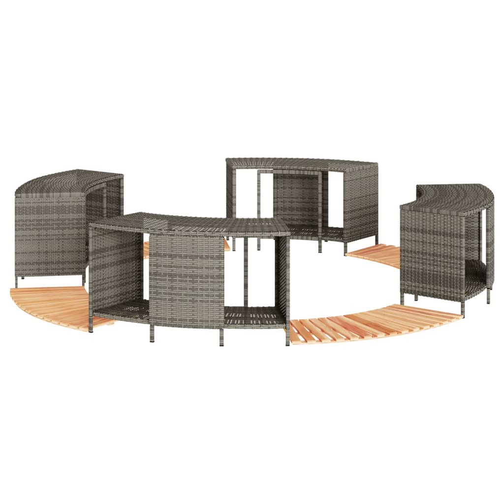 Whirlpool-Umrandung Schwarz Poly-Rattan und Massivholz Akazie