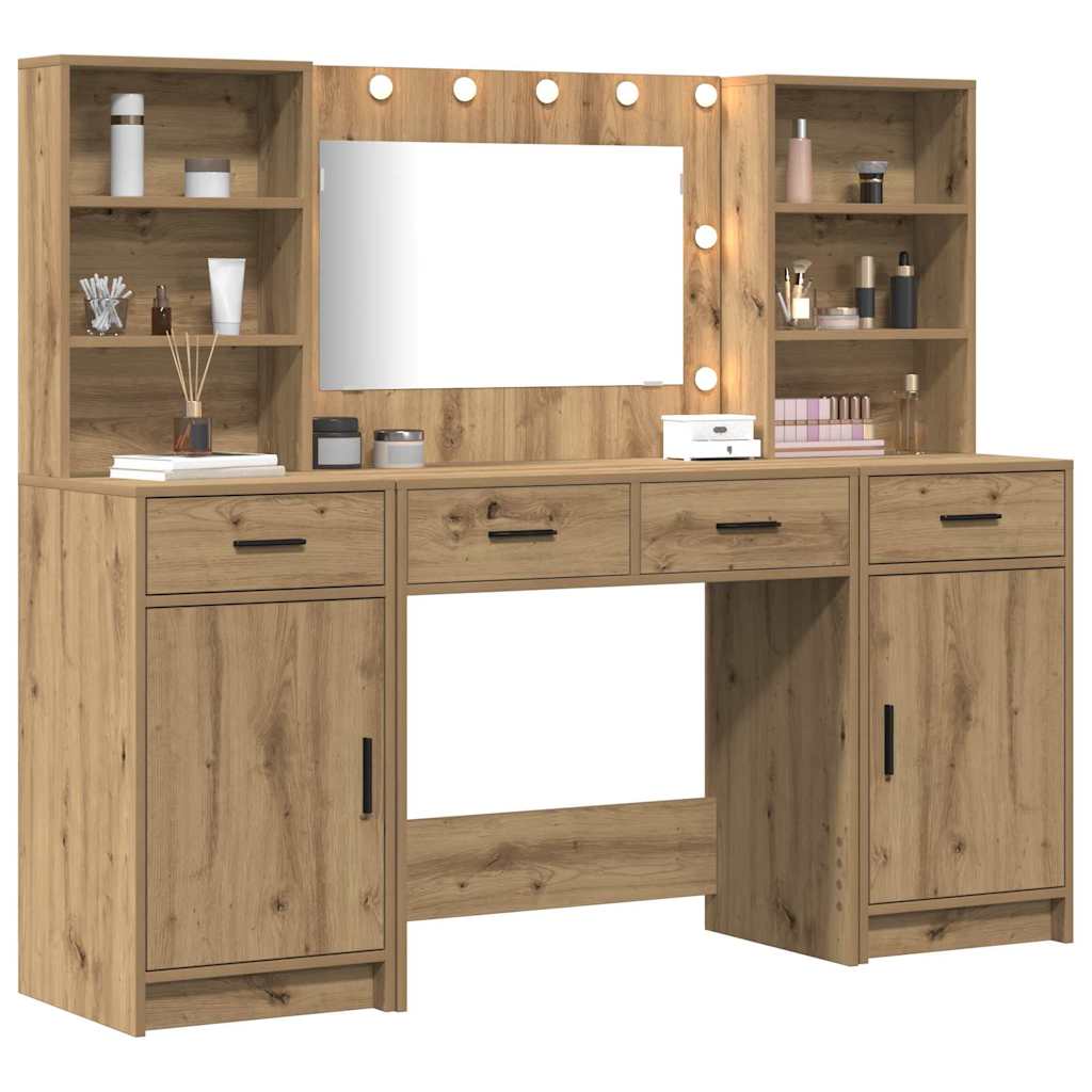 Schminktischset mit LED mit Schubladen 3 pcs Weiß Holzwerkstoff