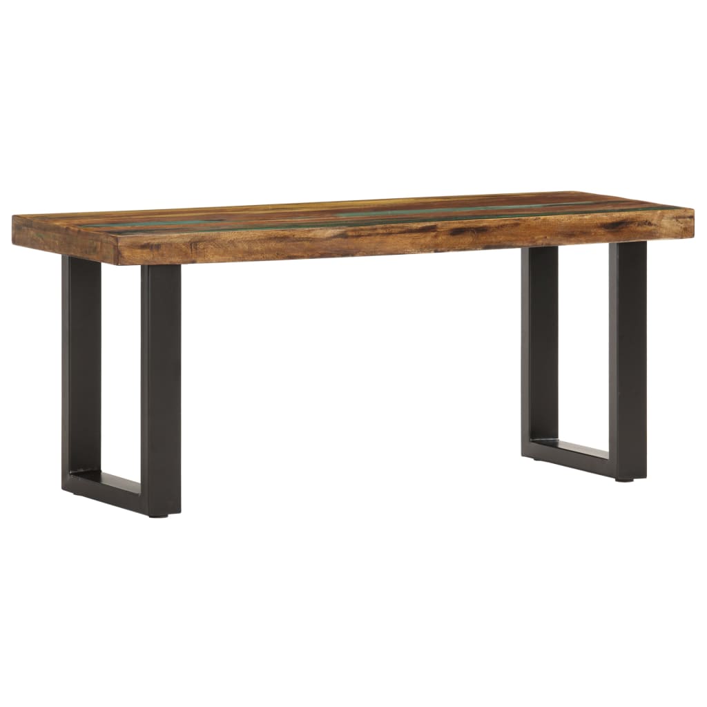 Sitzbank mit Naturkanten 110 cm Akazie Massivholz und Stahl
