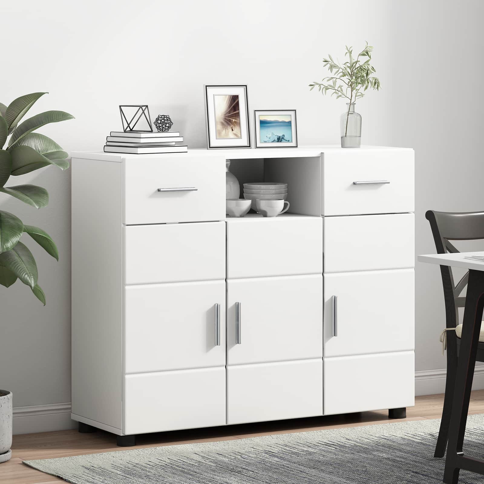 Highboard mit Regal FLORIN Weiß 60 x 35 x 182 cm Holzwerkstoff