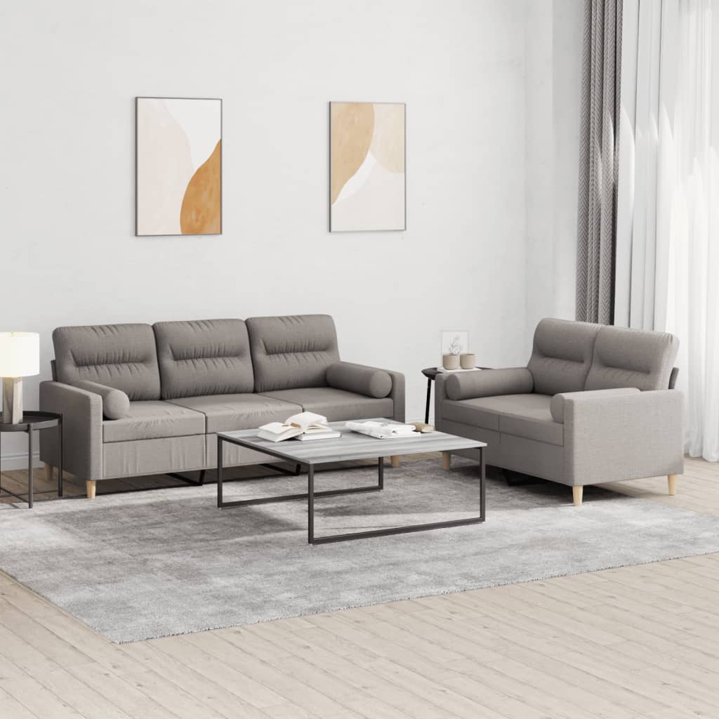 3-tlg. Sofagarnitur mit Kissen Taupe Stoff