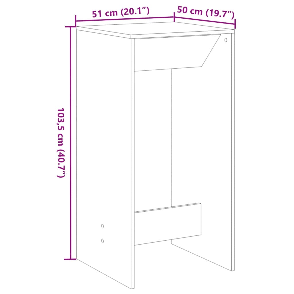 Bartisch Schwarz Eichen-Optik 102 x 50 x 103,5 cm Holzwerkstoff
