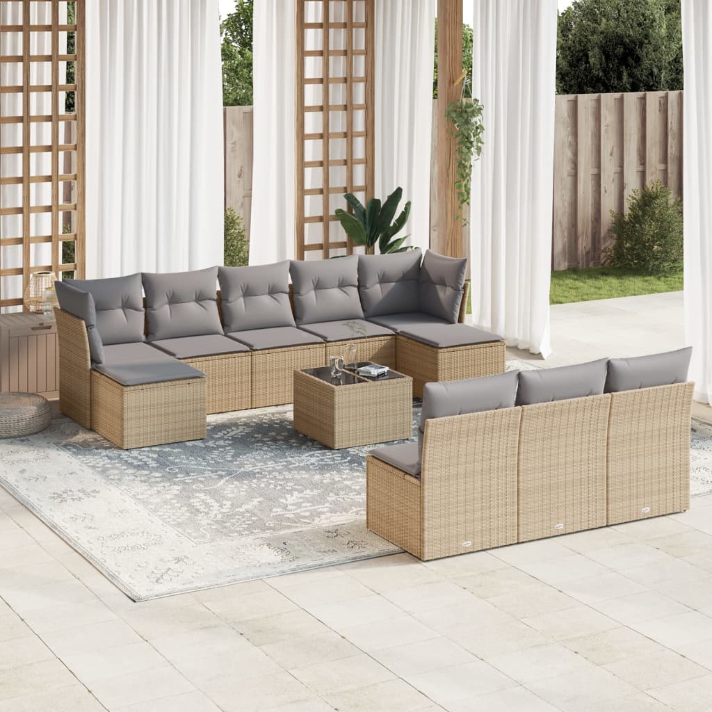10-tlg. Garten-Sofagarnitur mit Kissen Schwarz Poly Rattan